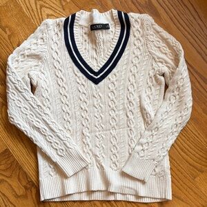 Ralph Lauren Cream V-Neck Cable Knit Sweater